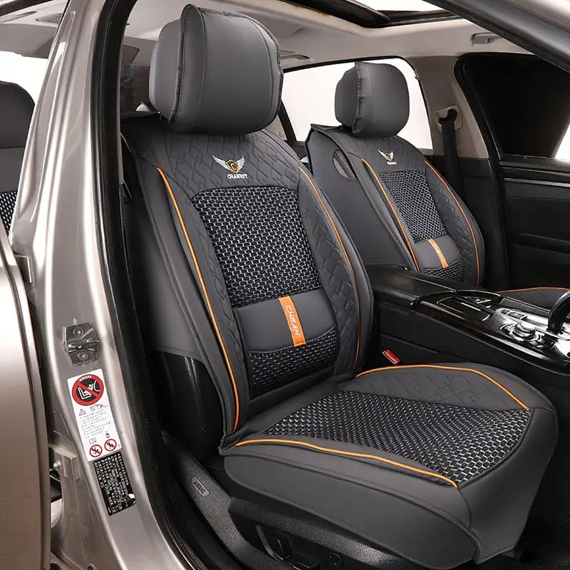 Kit Novren - Capas para Banco de Carro de Couro Sob Medida + Kit de Tapetes Automotivos e Capa de Volante Grátis