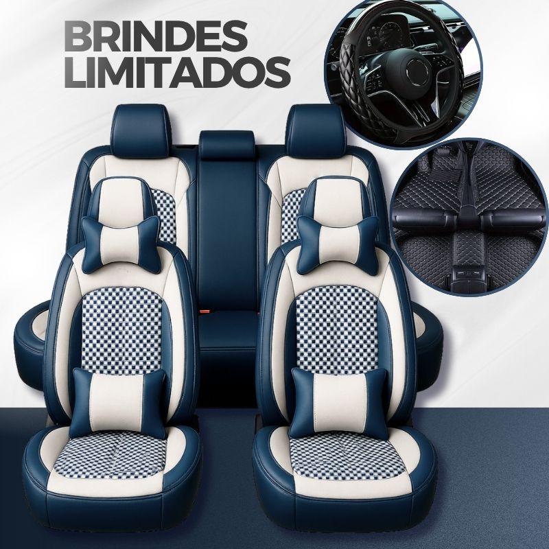 [Sob Medida] Kit Capa Para Banco de Carro Autoluxe em Couro Legítimo com AirBag + Brindes: Tapetes Automotivos e Capa de Volante
