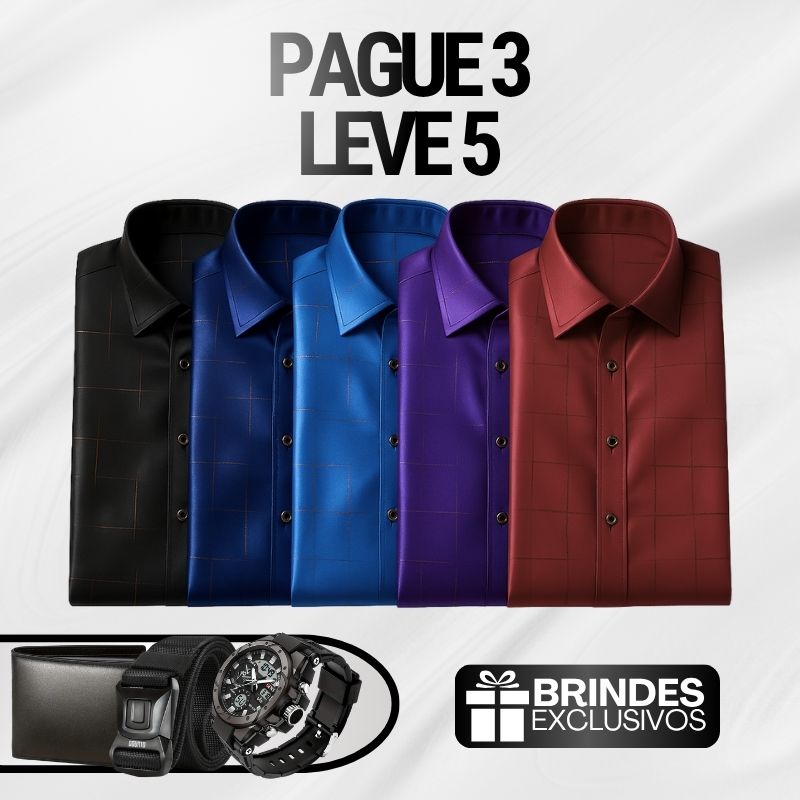 Kit de Camisas Sociais Acetinadas de Manga Longa Malven + BRINDES